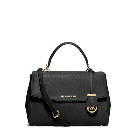 Michael Kors Ava Medium Leather Satchel Black 